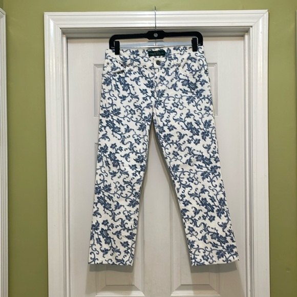 LRL Lauren Jeans Co. Ralph Lauren — Blue and White Patterned Pants - size 2 - Picture 1 of 8